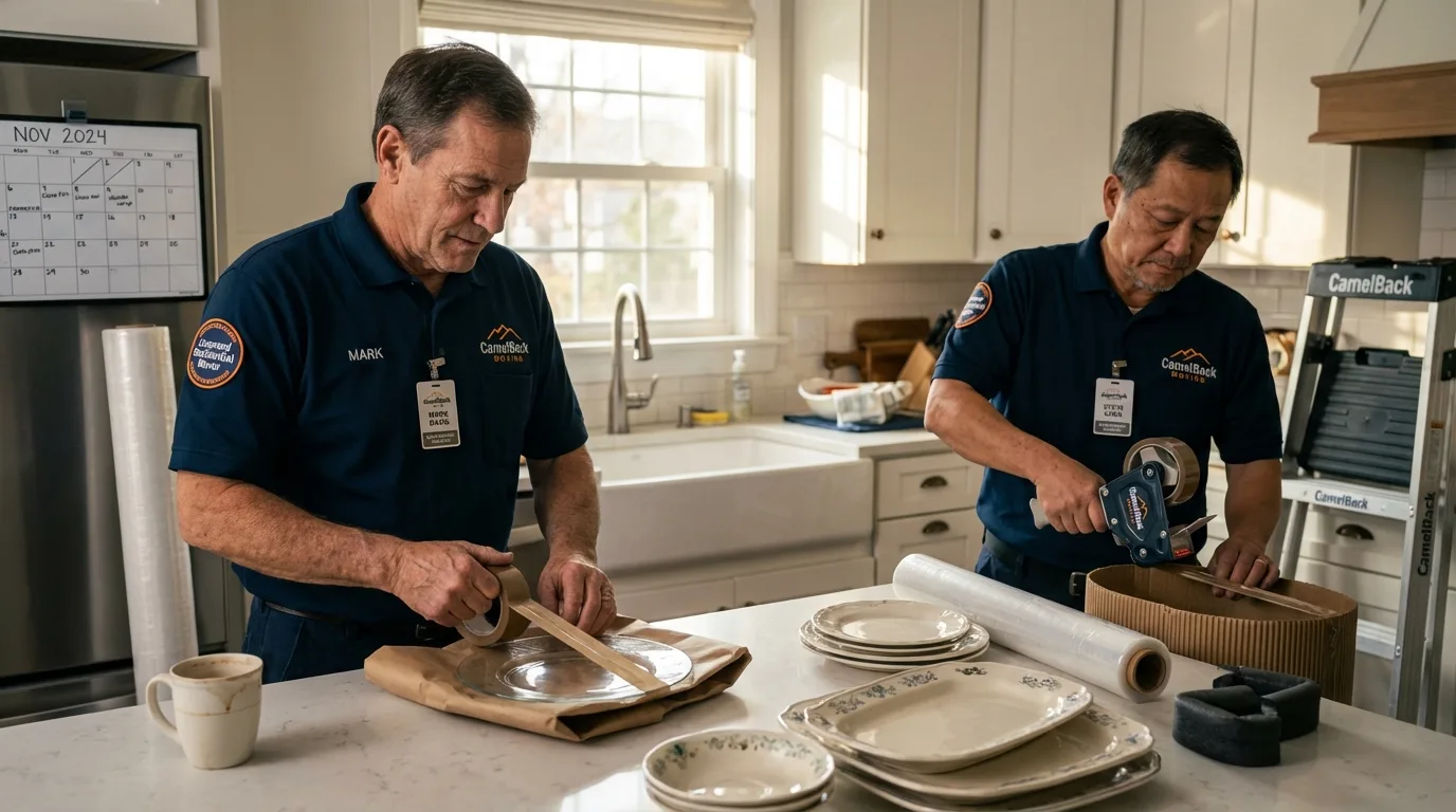 Professional crew packing kitchen dishware in Moonachie, NJ